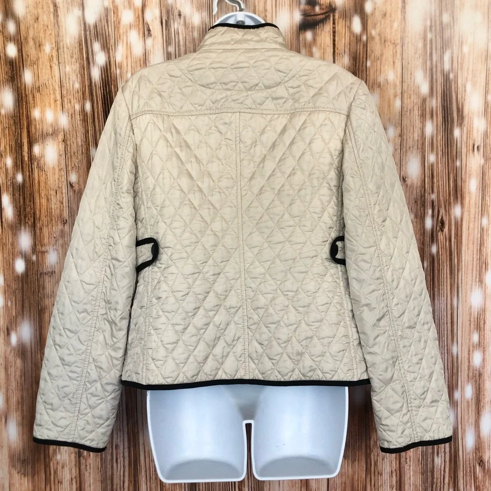 Ann Taylor Pearl White with Black Trim Quilted Zipper Jacket - Picture 6 of 6